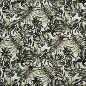 Viscose Linen Blend Monstera digital print – misty grey/light khaki, 