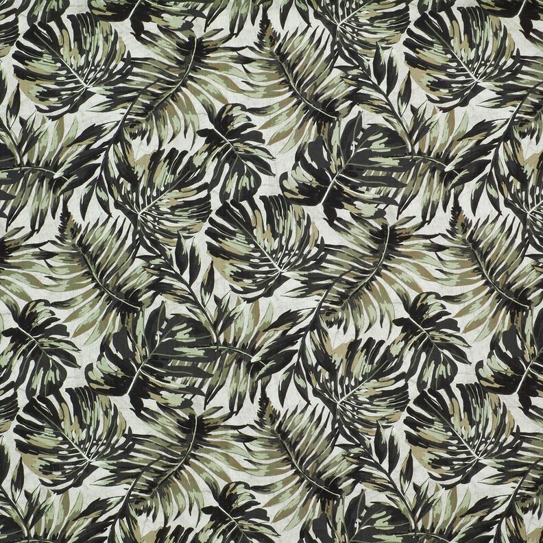 Viscose Linen Blend Monstera digital print – misty grey/light khaki,  image number 1