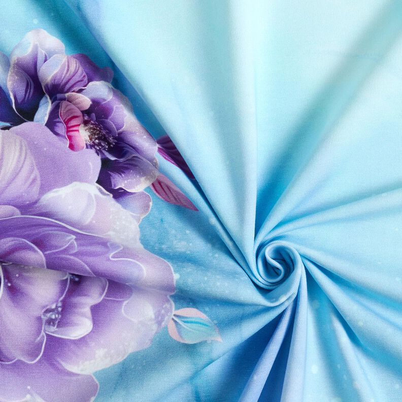 Cotton Jersey Summertime Blossoms | Glitzerpüppi  – sky blue/lavender,  image number 3
