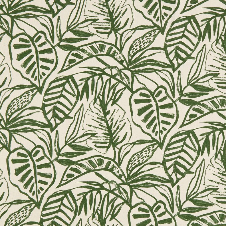 Decor Fabric Half Panama painted monstera – cream/pine,  image number 1