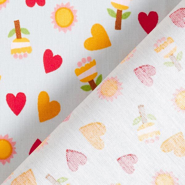 Cotton Poplin Flowers, suns, hearts – silver grey, image number 4