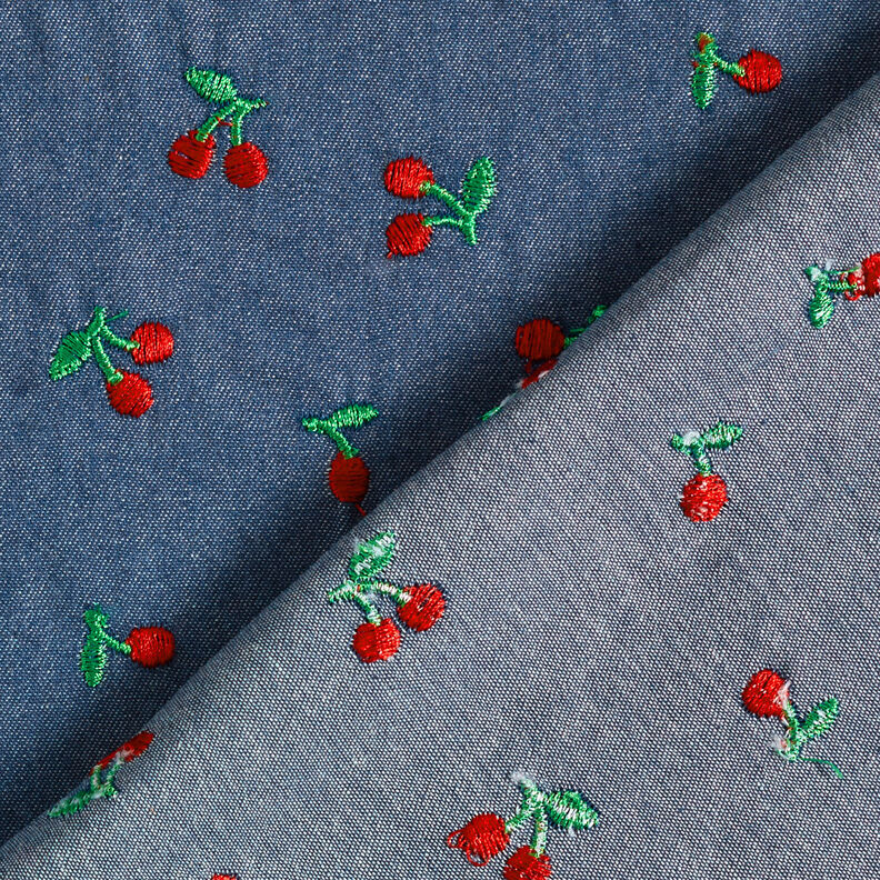 Chambray embroidered cherries – denim blue,  image number 4