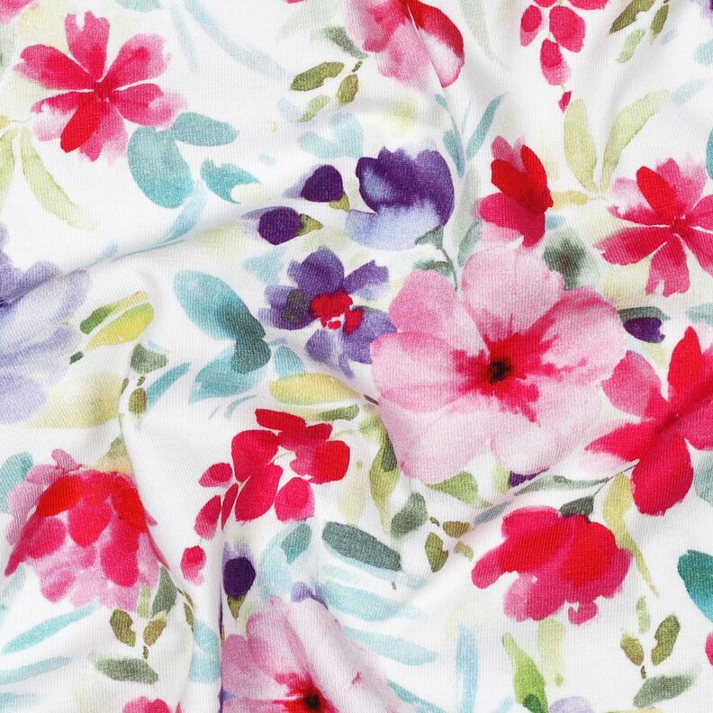 Cotton Jersey Summer Blossoms Digital Print – white/intense pink,  image number 2
