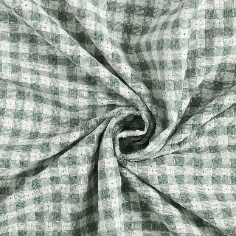 Textured check cotton fabric – white/reed,  image number 4