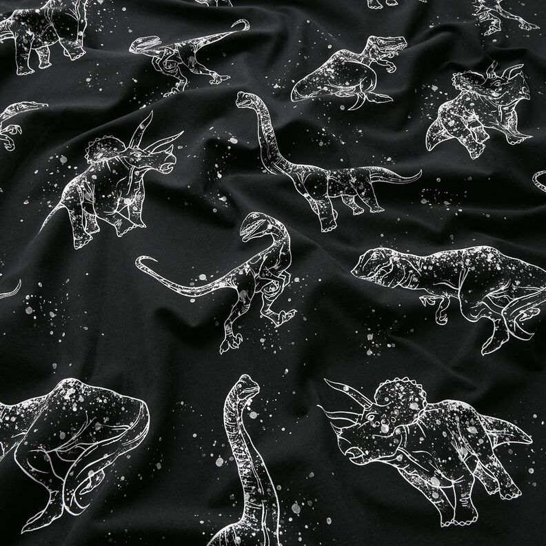 Cotton Jersey Dino outlines | Glitzerpüppi – black/white,  image number 1