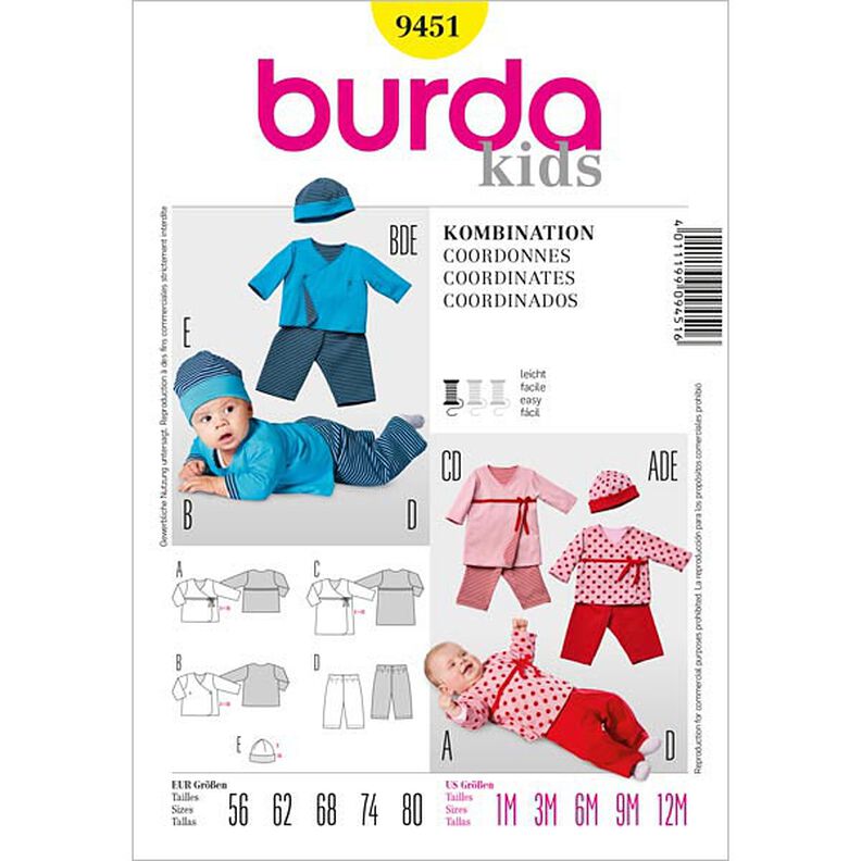 Baby Wrap Top / Elastic Trousers / Hat, Burda 9451,  image number 1