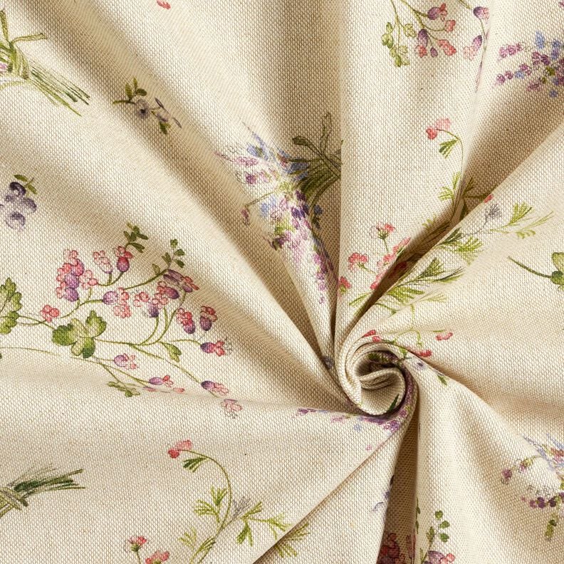 Decor Fabric Half Panama Bouquet of Flowers &ndash; natural/mauve,  image number 3