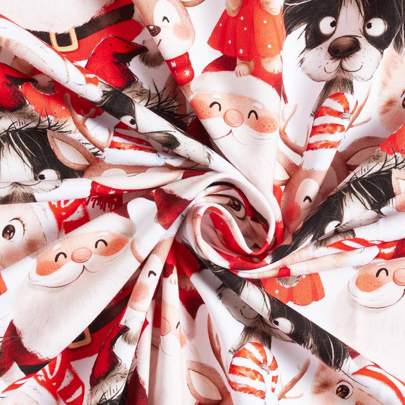 French Terry Animals in Christmas costumes Digital Print – white/chili,  image number 3