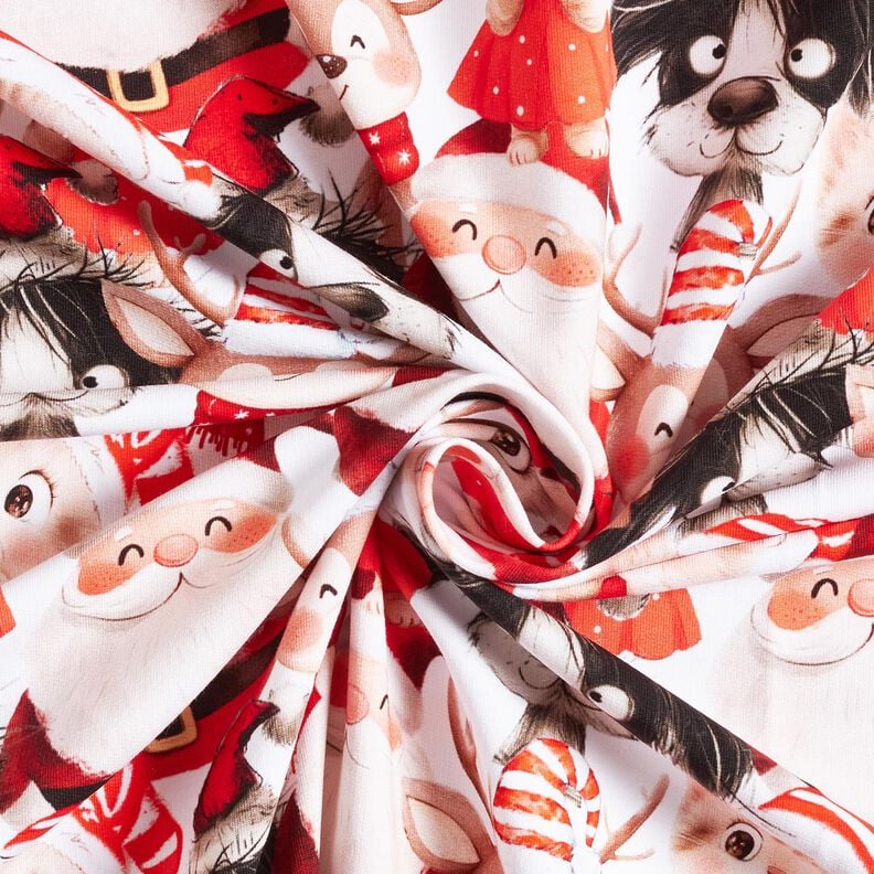 French Terry Animals in Christmas costumes Digital Print – white/chili, image number 3