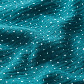 Double Gauze/Muslin Polka Dots – petrol/white | Remnant 110cm, 