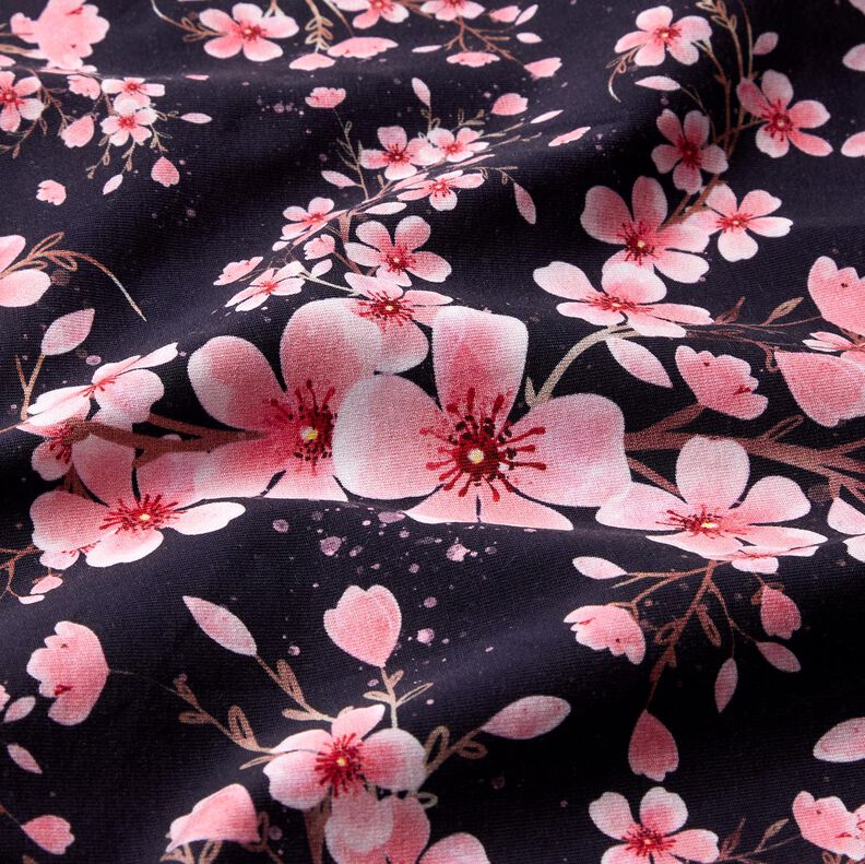 Cotton Jersey Cherry blossom | Glitzerpüppi – navy blue,  image number 1