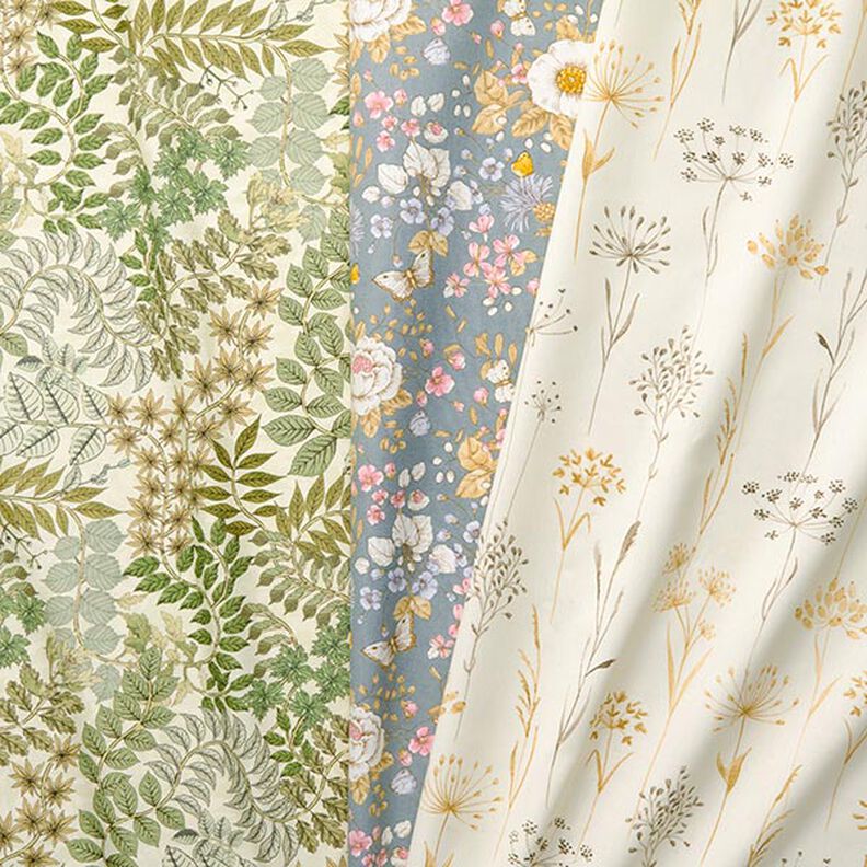 Decor Fabric Half Panama Flower Garden – dove blue/pink,  image number 5