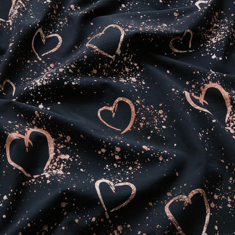 Cotton Jersey gold-speckled hearts | Glitzerpüppi – blue-black/dark dusky pink,  image number 2