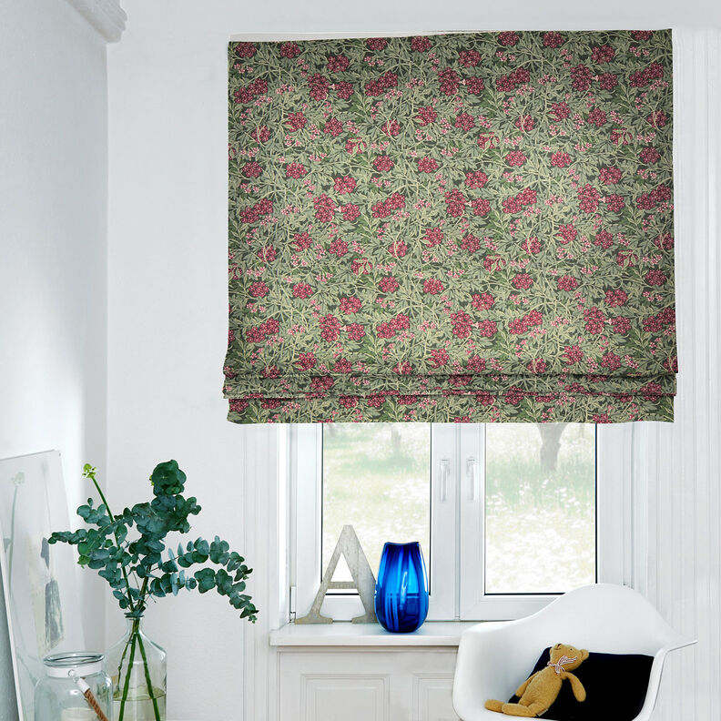 Decor Fabric Half Panama Jasmine blossoms – dark pine/burgundy,  image number 6