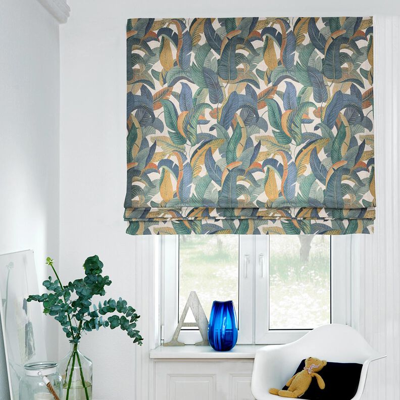 Decor Fabric Half Panama Banana Leaves – blue grey/light taupe, image number 6