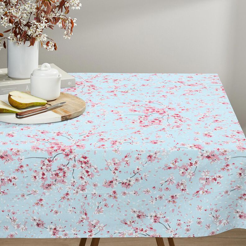 Decor Fabric Half Panama cherry blossom branches – light blue/pink,  image number 7