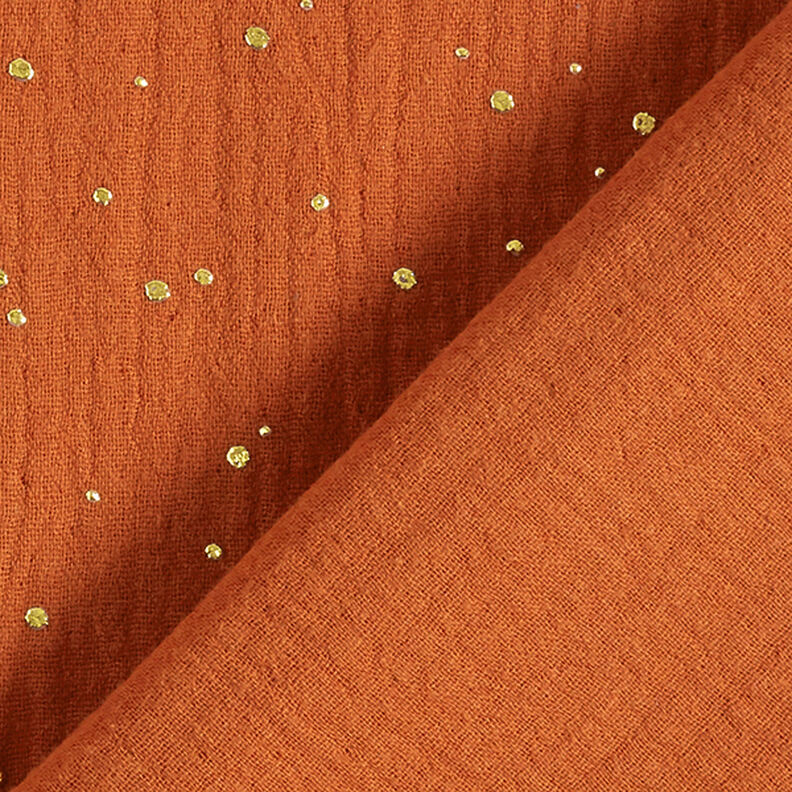 Scattered Gold Polka Dots Cotton Muslin – terracotta/gold,  image number 4