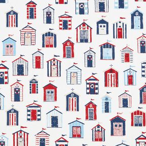 Decor Fabric Half Panama beach houses – white/navy blue, 