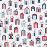 Decor Fabric Half Panama beach houses – white/navy blue,  thumbnail number 1