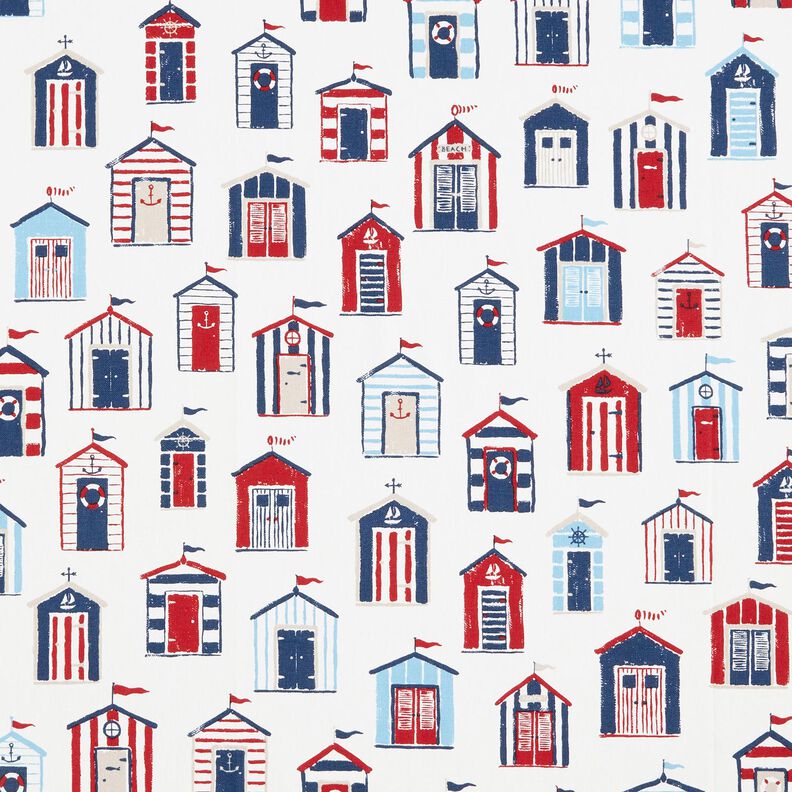 Decor Fabric Half Panama beach houses – white/navy blue,  image number 1