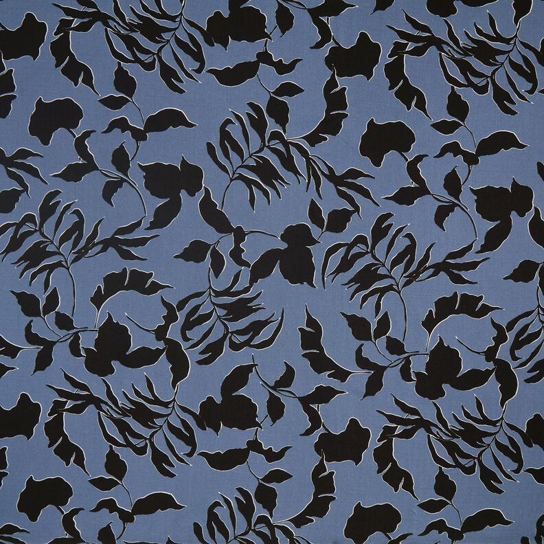 viscose fabric lush leaves  – blue grey/black,  image number 1