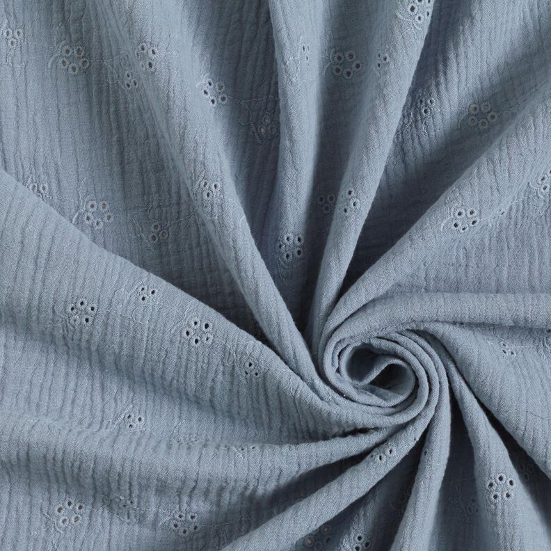 Double Gauze/Muslin Broderie Anglaise flower tendrils – blue grey,  image number 3