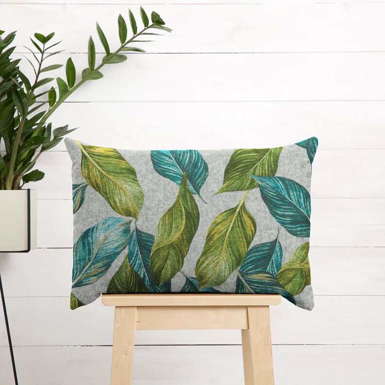 Decor Fabric Canvas ficus leaves – blue spruce/grey,  image number 7