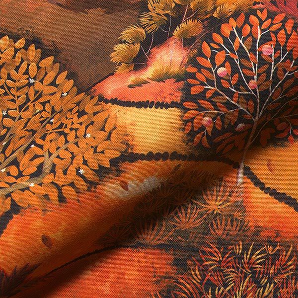 Autumn Landscape Digital Print Half Panama Decor Fabric – bronze/orange,  image number 2