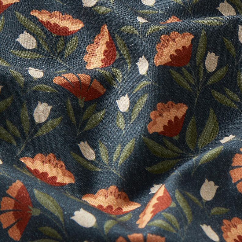 Cotton Poplin delicate flowers – blue-black/terracotta, image number 2