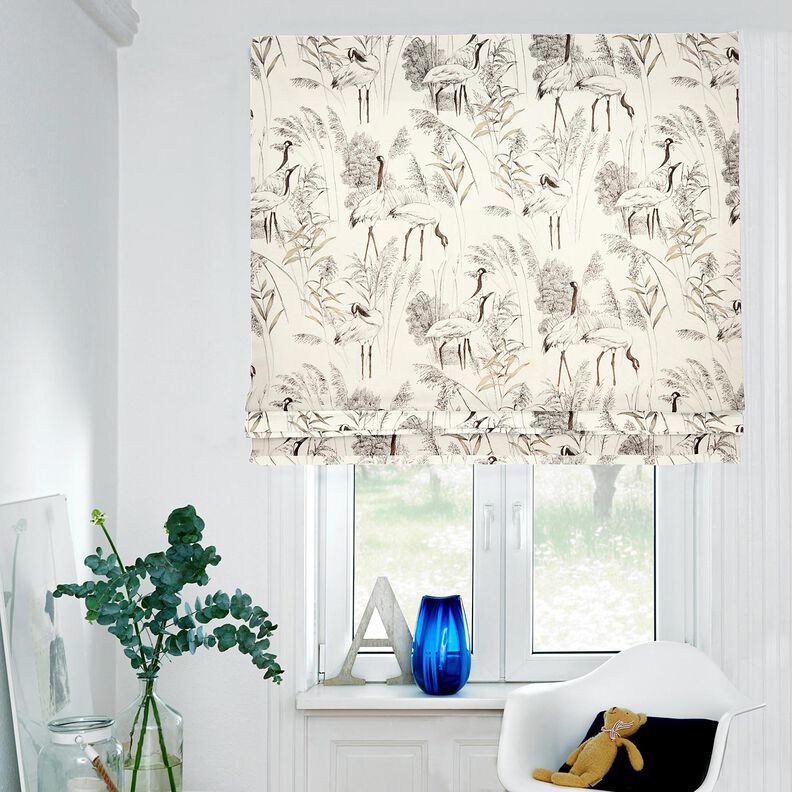 Decor Fabric Half Panama cranes &ndash; natural/black,  image number 5