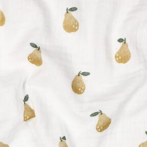 Double Gauze/Muslin Pear Digital Print | Poppy Fabrics – white/yellow olive, 