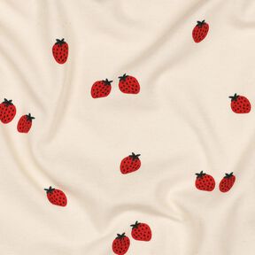GOTS Cotton Jersey Strawberries | Poppy Fabrics – light beige/carmine, 