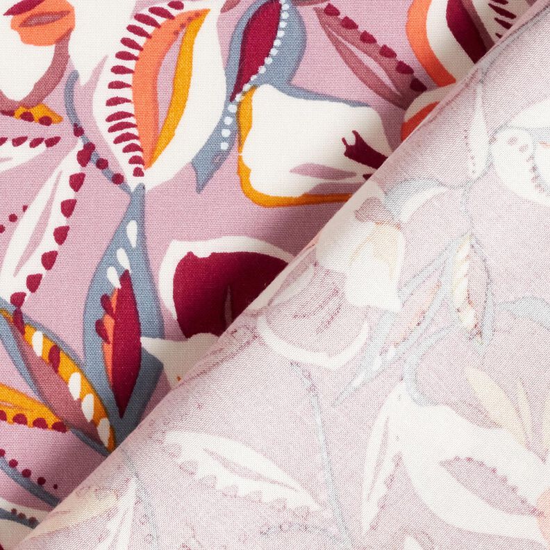 viscose fabric graphic flowers and leaves – offwhite/dark dusky pink,  image number 4