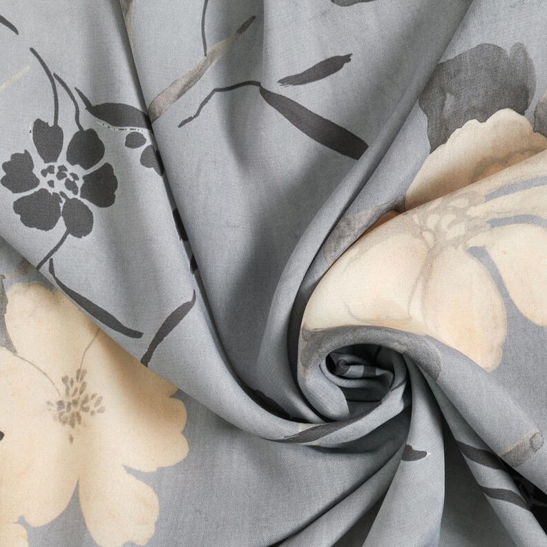 watercolour flowers viscose fabric – grey,  image number 3