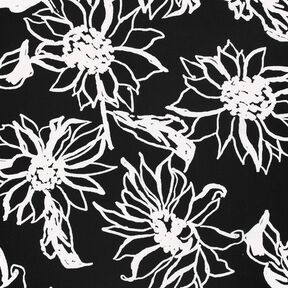 Viscose Linen Blend abstract sunflowers – black/white, 