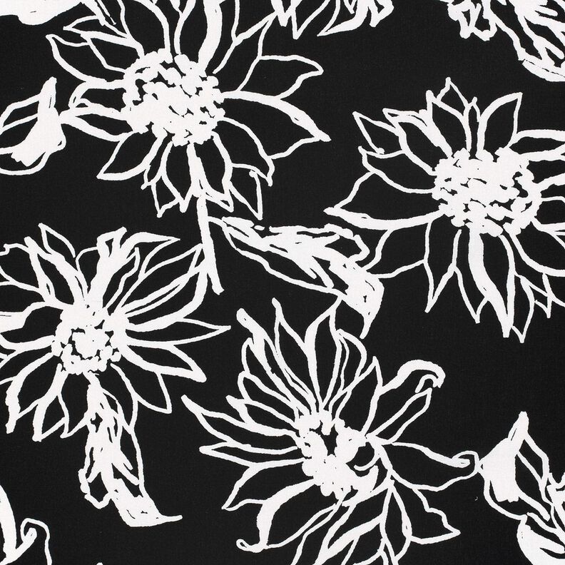 Viscose Linen Blend abstract sunflowers – black/white,  image number 1