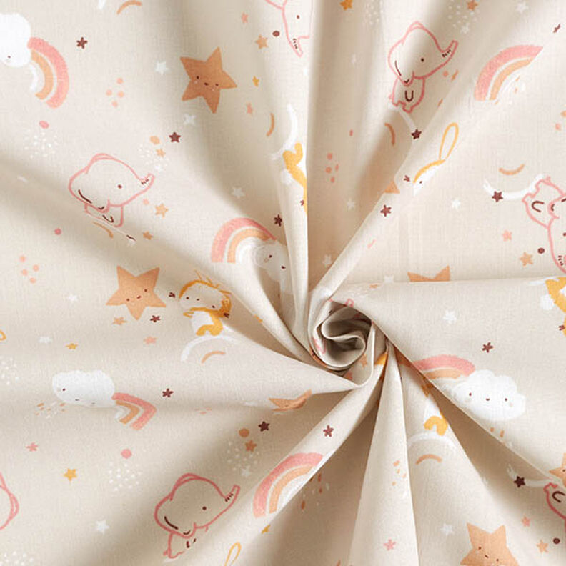 Cotton Poplin starry sky with elephants and bunnies – cashew,  image number 3