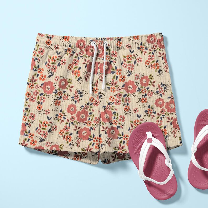 Double Gauze/Muslin sea of flowers – light taupe,  image number 6