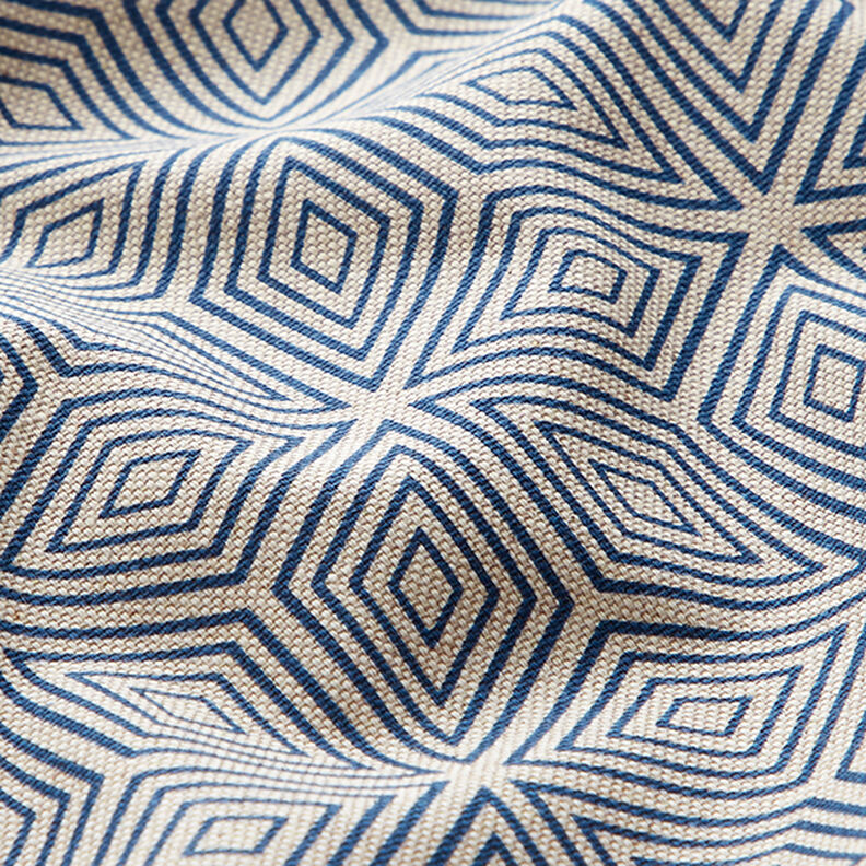Decorative half Panama fabric 3D cubes – blue/natural,  image number 2