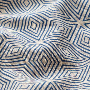 Decorative half Panama fabric 3D cubes – blue/natural, 