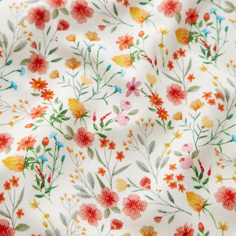 Baby Cord Watercolour Flower Meadow Digital Print – offwhite,  image number 2