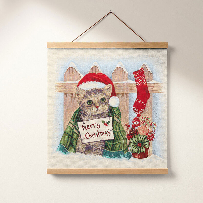 Panel Tapestry Fabric Christmas cat – light blue/red, image number 6