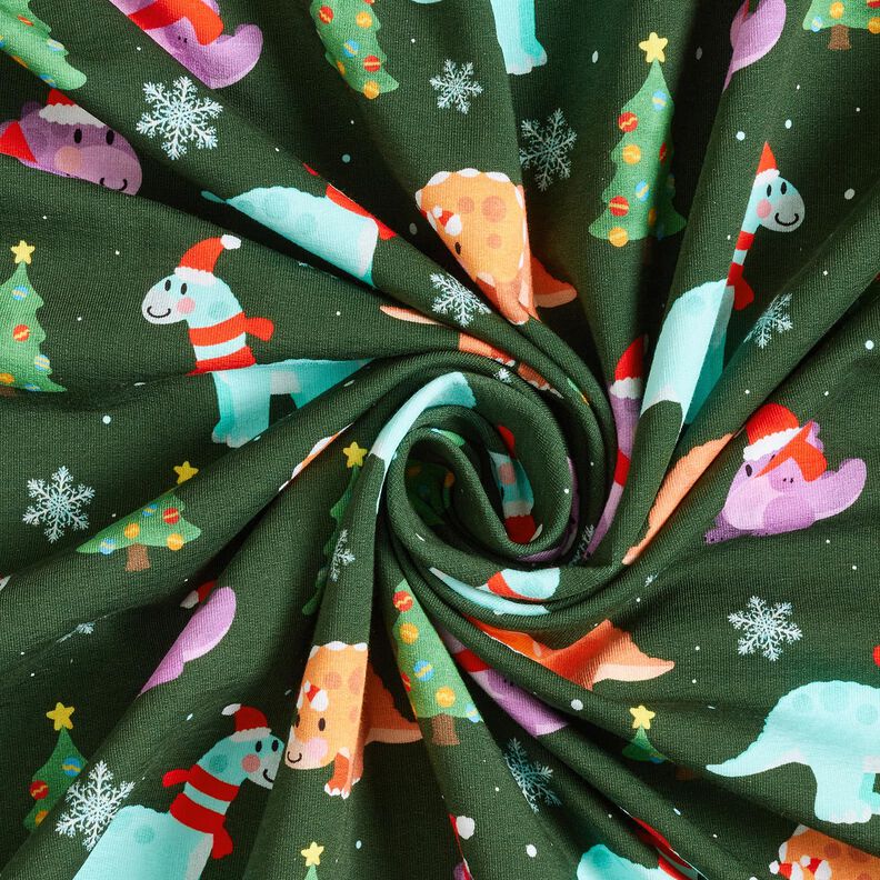 French Terry Baby dinosaur in Christmas spirit | Glitzerpüppi – dark green/chili, image number 3