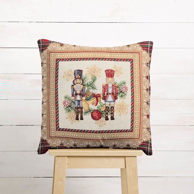 Decorative Panel Tapestry Fabric Nutcracker Duo – carmine/light beige,  image number 6