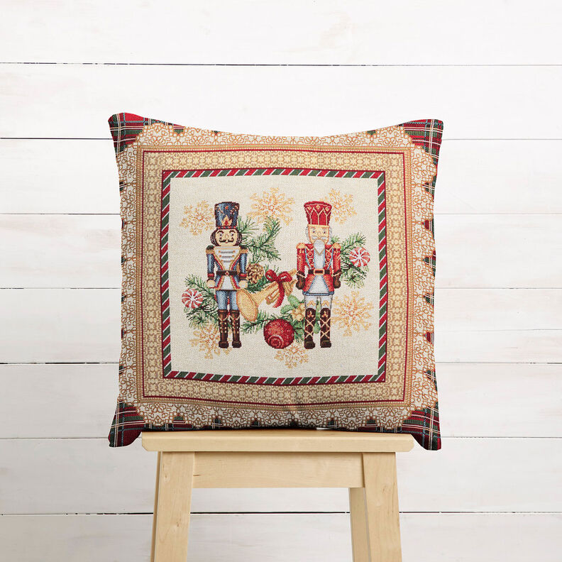 Decorative Panel Tapestry Fabric Nutcracker Duo – carmine/light beige, image number 6