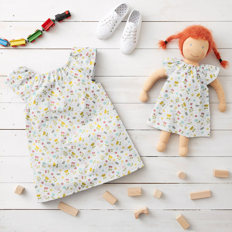 Cotton Poplin Flower meadow and dots – white,  image number 6