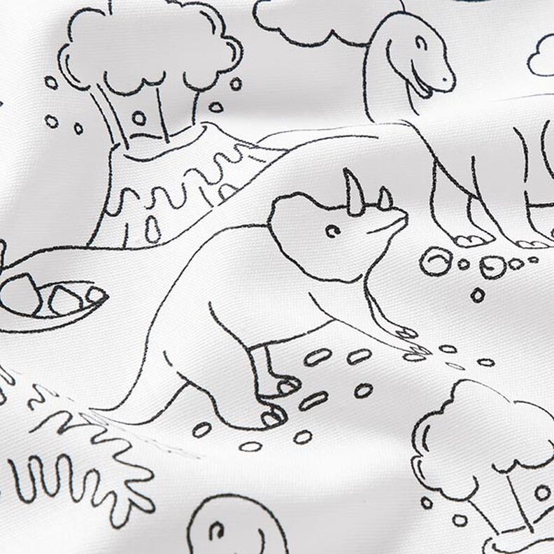 Cotton Poplin Colouring Fabric dinosaurs – white/black,  image number 2