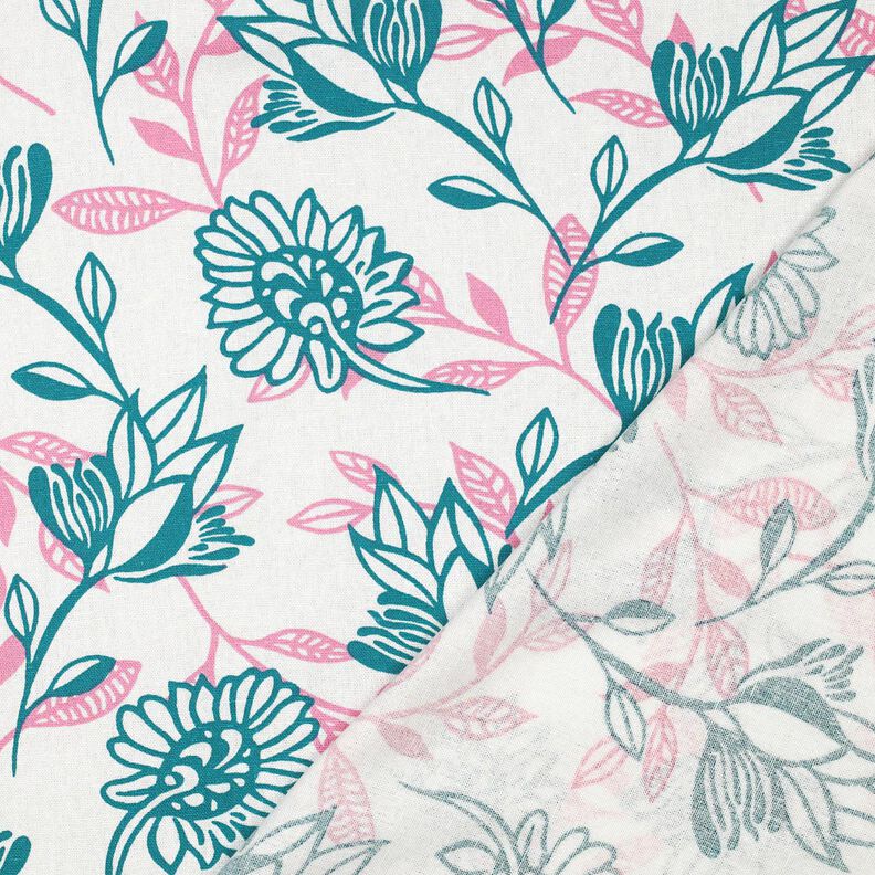 Viscose Linen Blend Flowers| Poppy Fabrics – ivory/turquoise,  image number 4