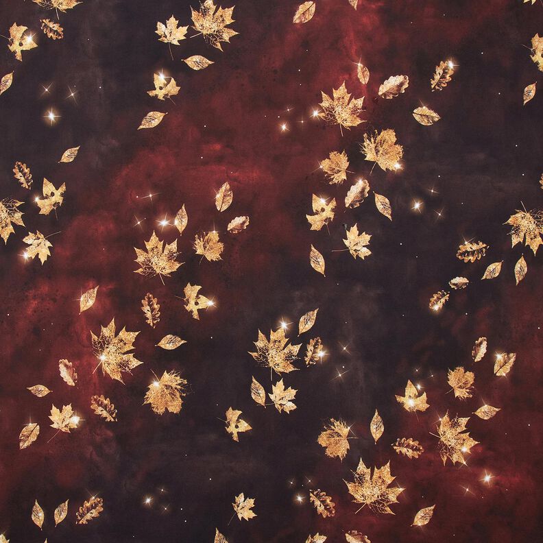 French terry golden autumn | Glitzerpüppi – burgundy/gold, image number 1