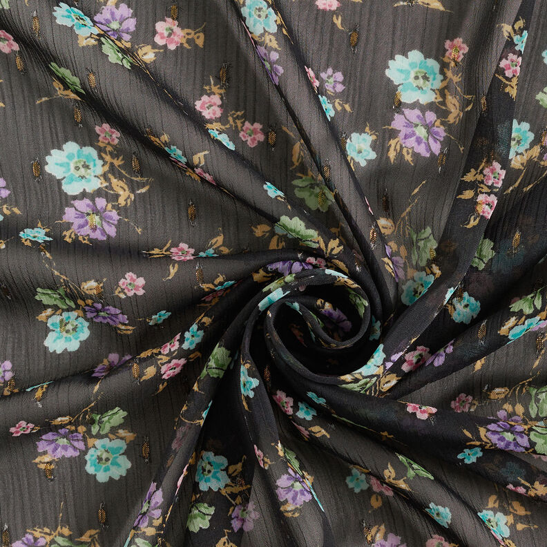 Crêpe Chiffon Dobby & Flowers – black/light blue, image number 3